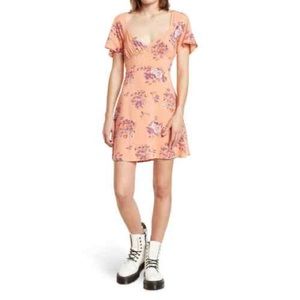 Abound Short Sleeve Skater Dress In Coral Aster Bouquet, Size L New No t…